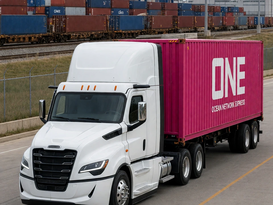 Illustrative container on a chassis at an intermodal terminal