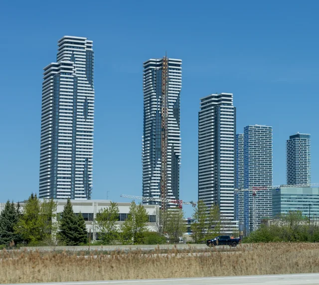 Vaughan Metropolitan Centre towers seen from Highway 407